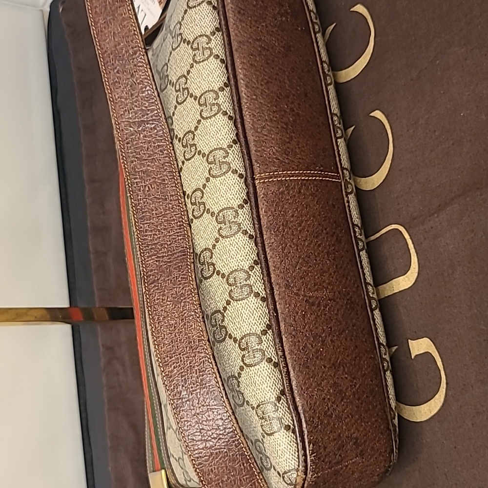 GUCCI VINTAGE 1970'S WEB SHERRY LINE COATED CANVAS/LEATHER SHOULDER BAG- RARE - Picture 11 of 17